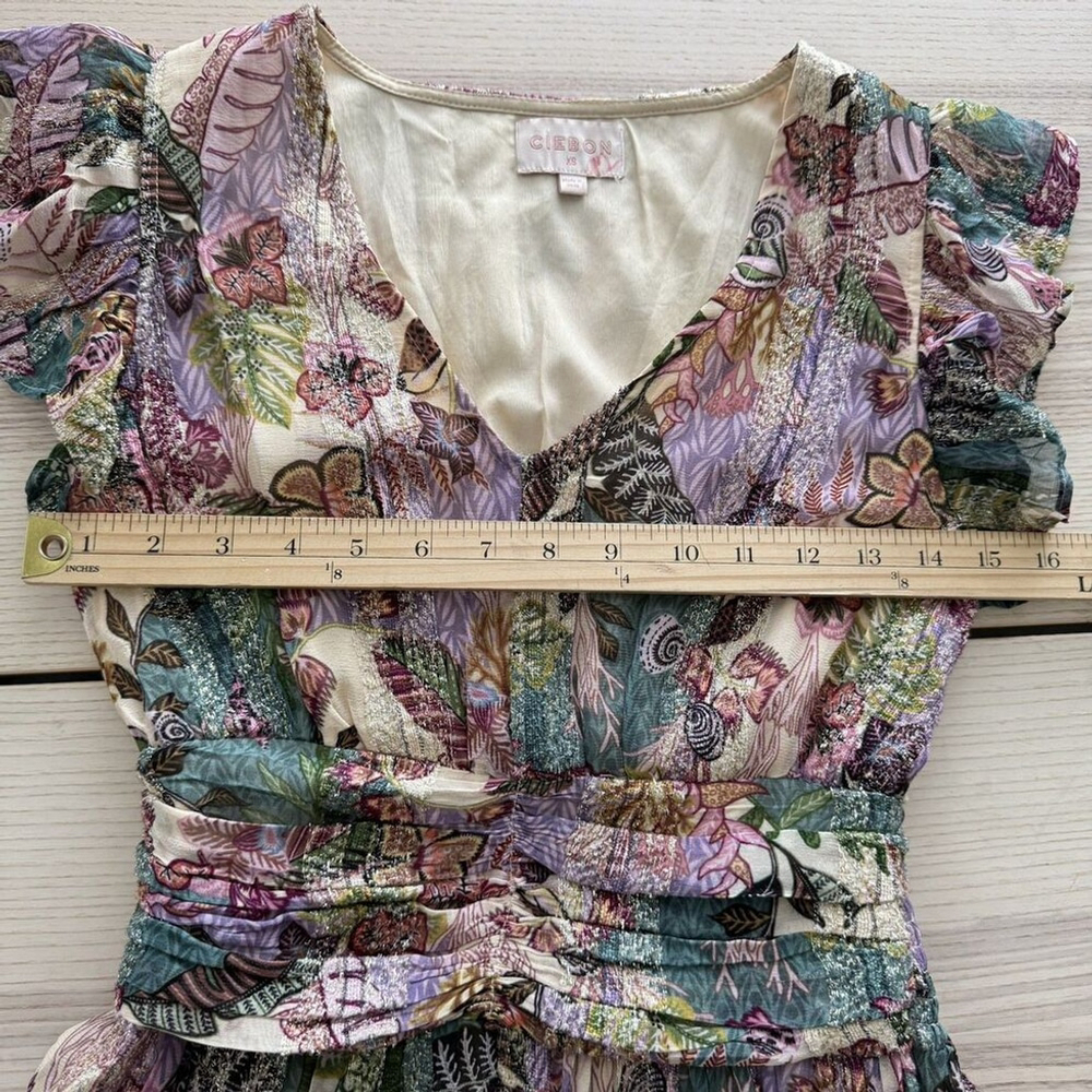 CIEBON Jennsen Ruched Flutter Sleeve Maxi Dress pockets luxu size XS - Picture 12 of 16